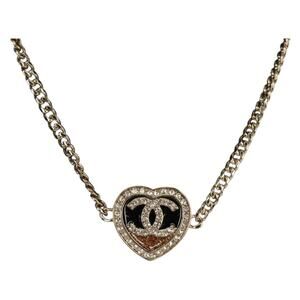 Chanel Heart Necklace Metal Silver CC